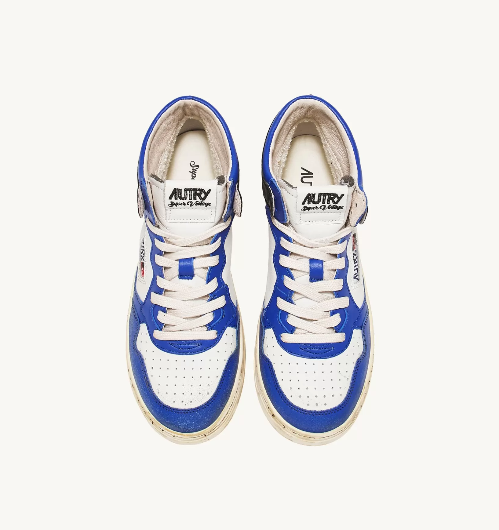 AUTRY Sneakers Medalist Mid Super Vintage In Pelle Bianco Blue Nero^Uomo Super Vintage