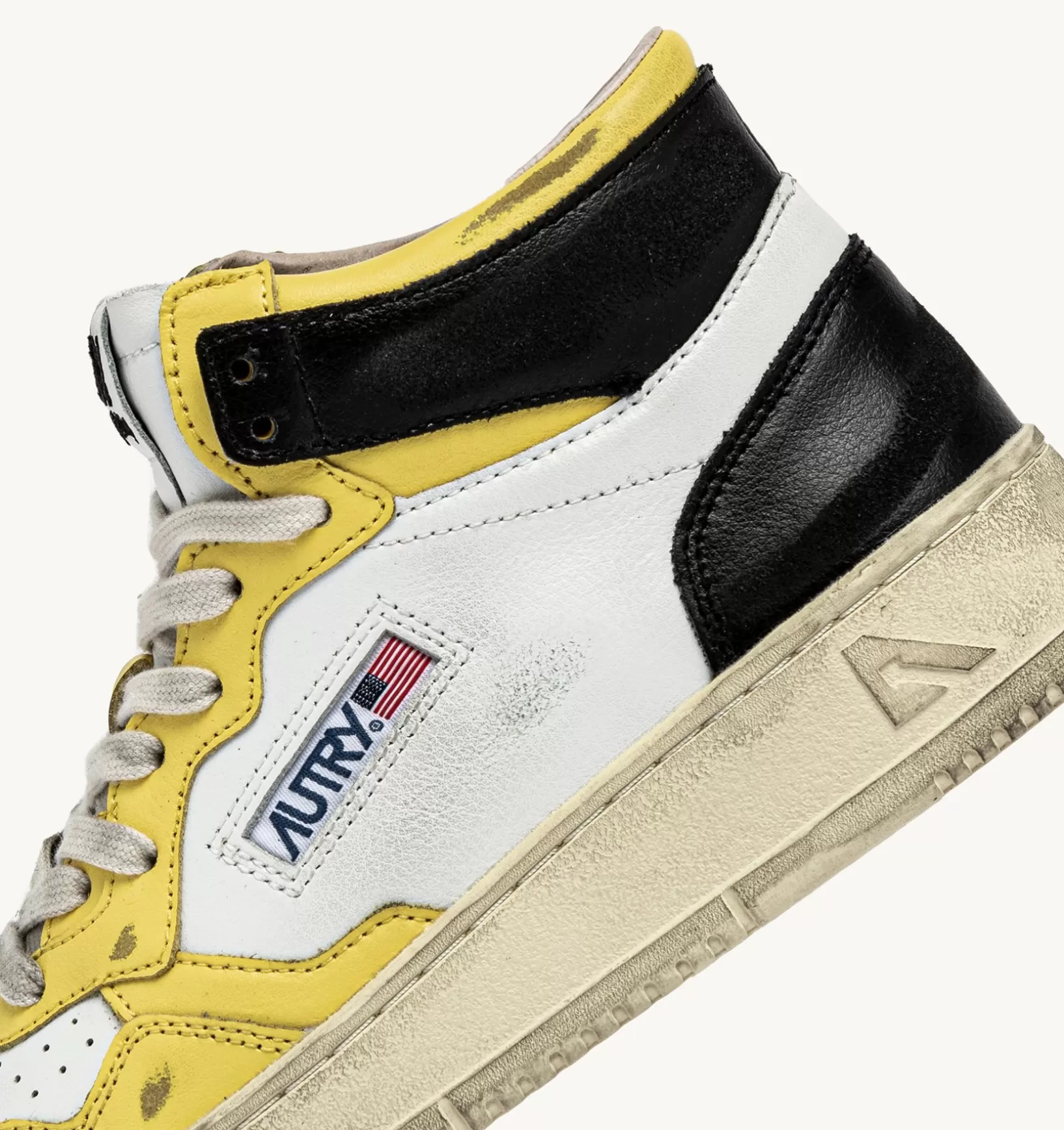 AUTRY Sneakers Medalist Mid Super Vintage In Pelle Bianco Nero Giallo^Donna Super Vintage