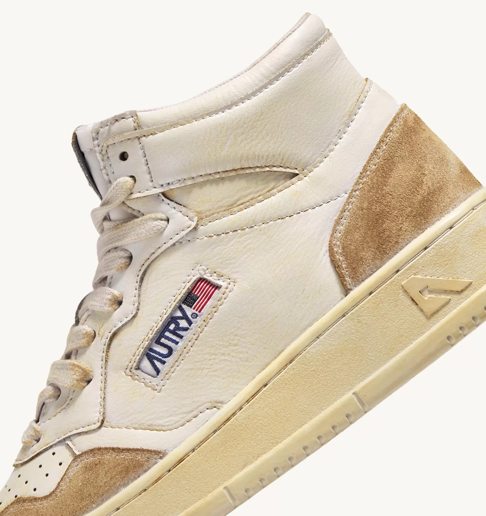 AUTRY Sneakers Medalist Mid Super Vintage In Pelle Yellowing Bianco^Uomo Super Vintage