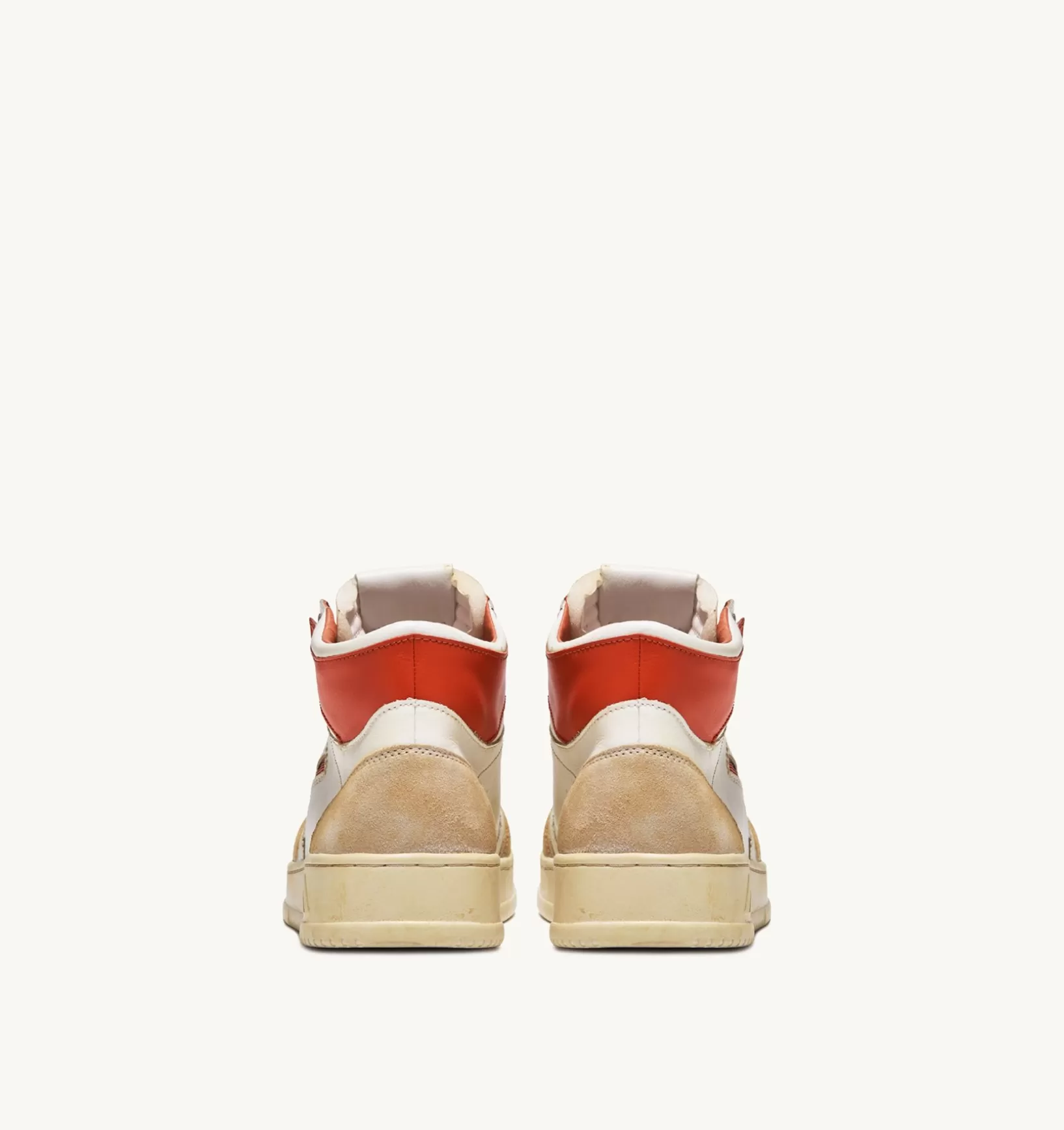 AUTRY Sneakers Medalist Mid Super Vintage In Pelle Yellowing Bianco Arancio^Uomo Super Vintage