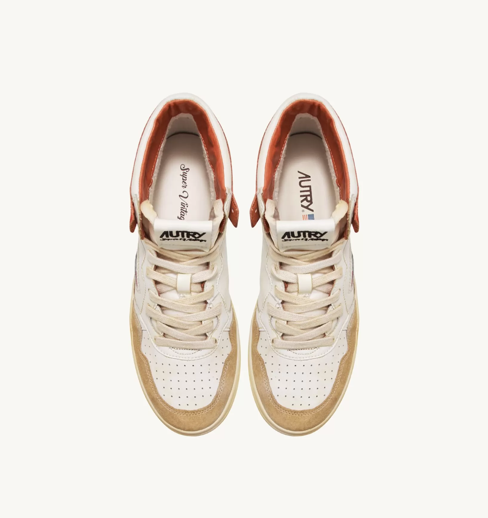 AUTRY Sneakers Medalist Mid Super Vintage In Pelle Yellowing Bianco Arancio^Uomo Super Vintage