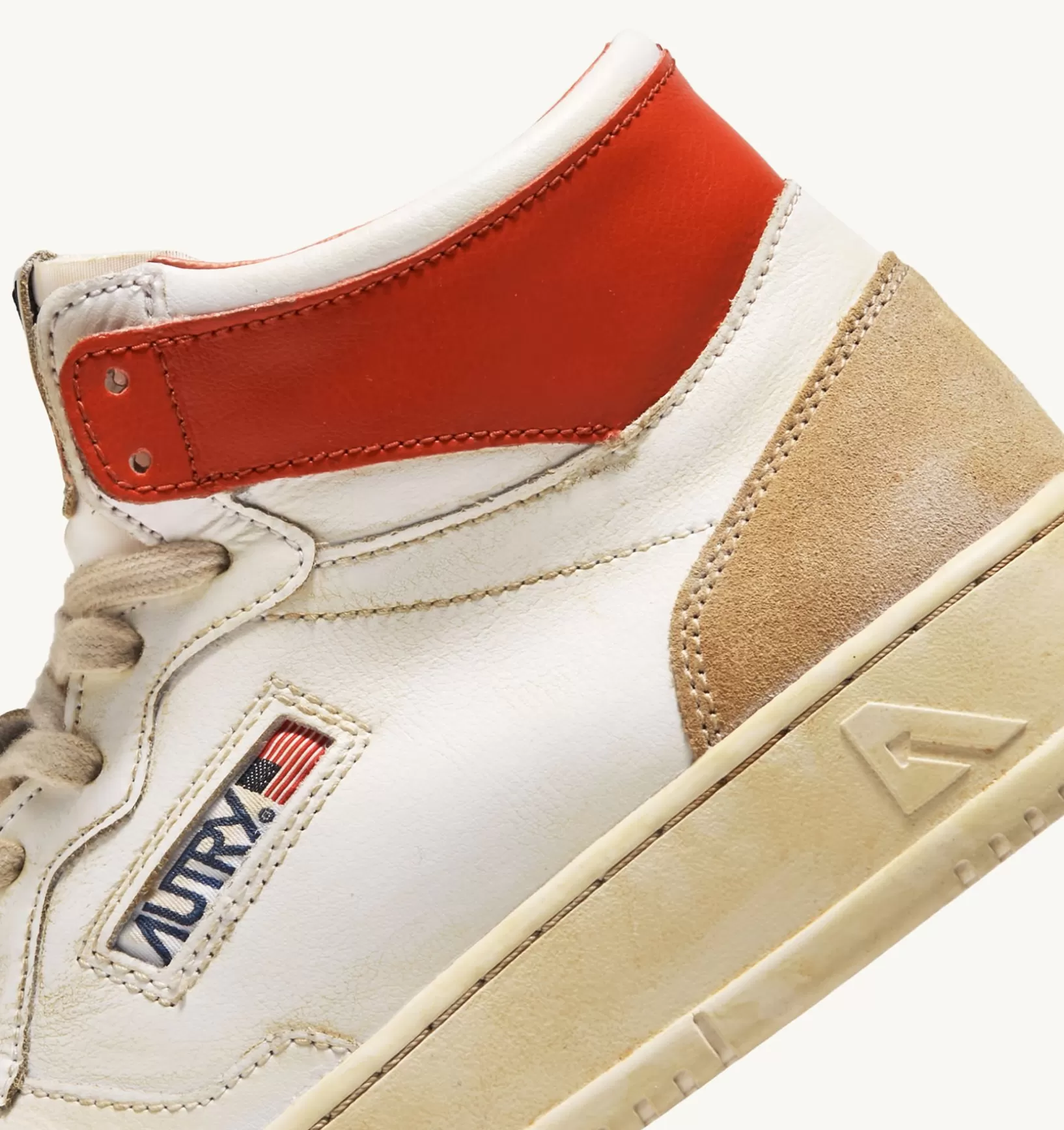 AUTRY Sneakers Medalist Mid Super Vintage In Pelle Yellowing Bianco Arancio^Uomo Super Vintage
