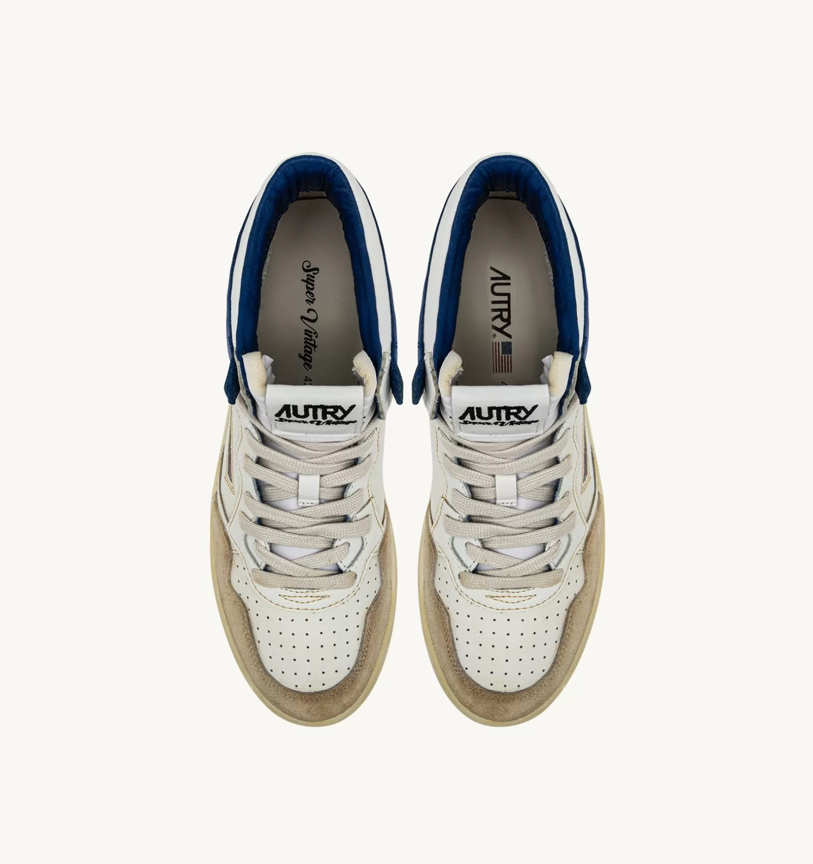 AUTRY Sneakers Medalist Mid Super Vintage In Pelle Yellowing Bianco E Blu^Uomo Super Vintage