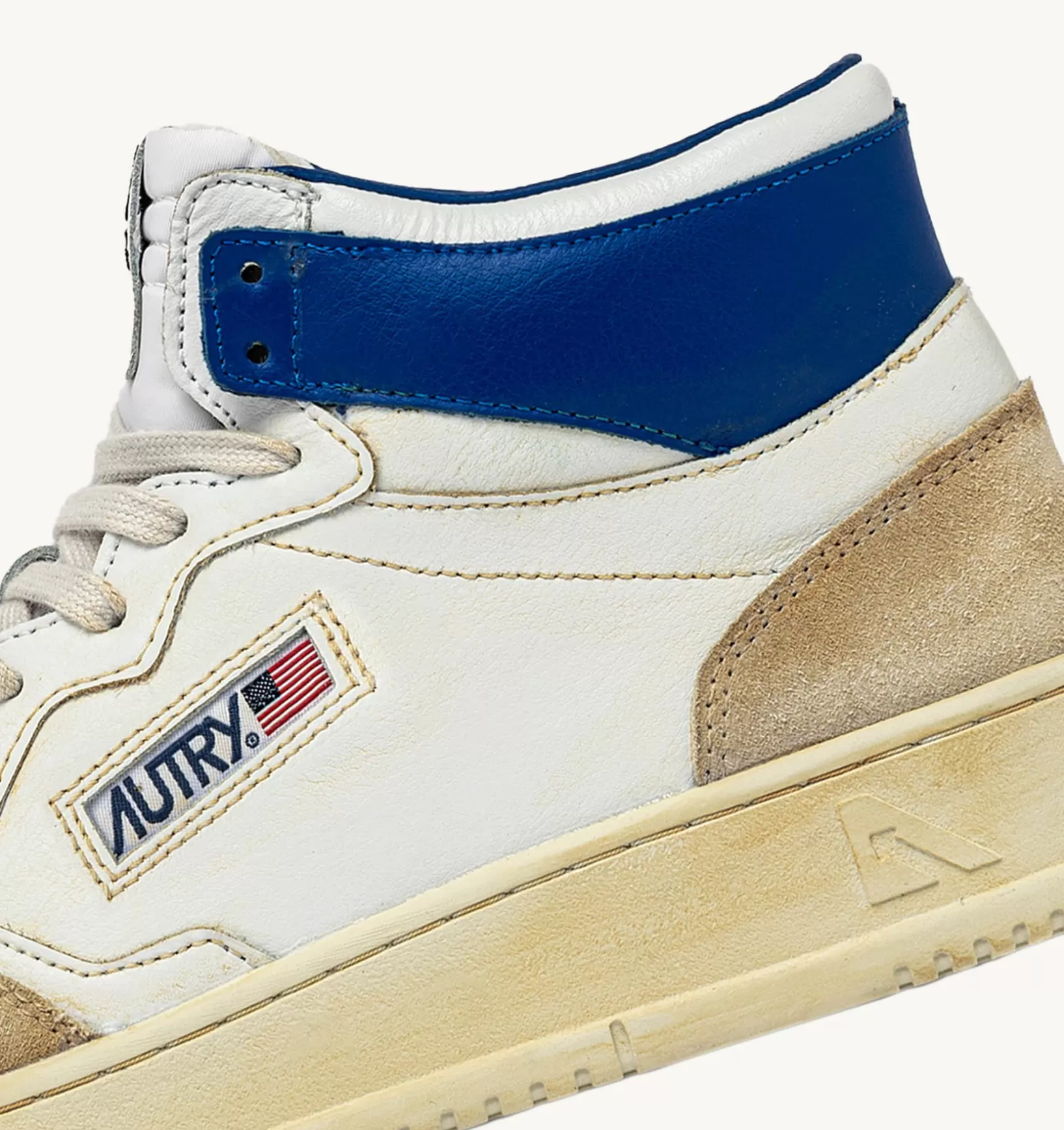 AUTRY Sneakers Medalist Mid Super Vintage In Pelle Yellowing Bianco E Blu^Uomo Super Vintage