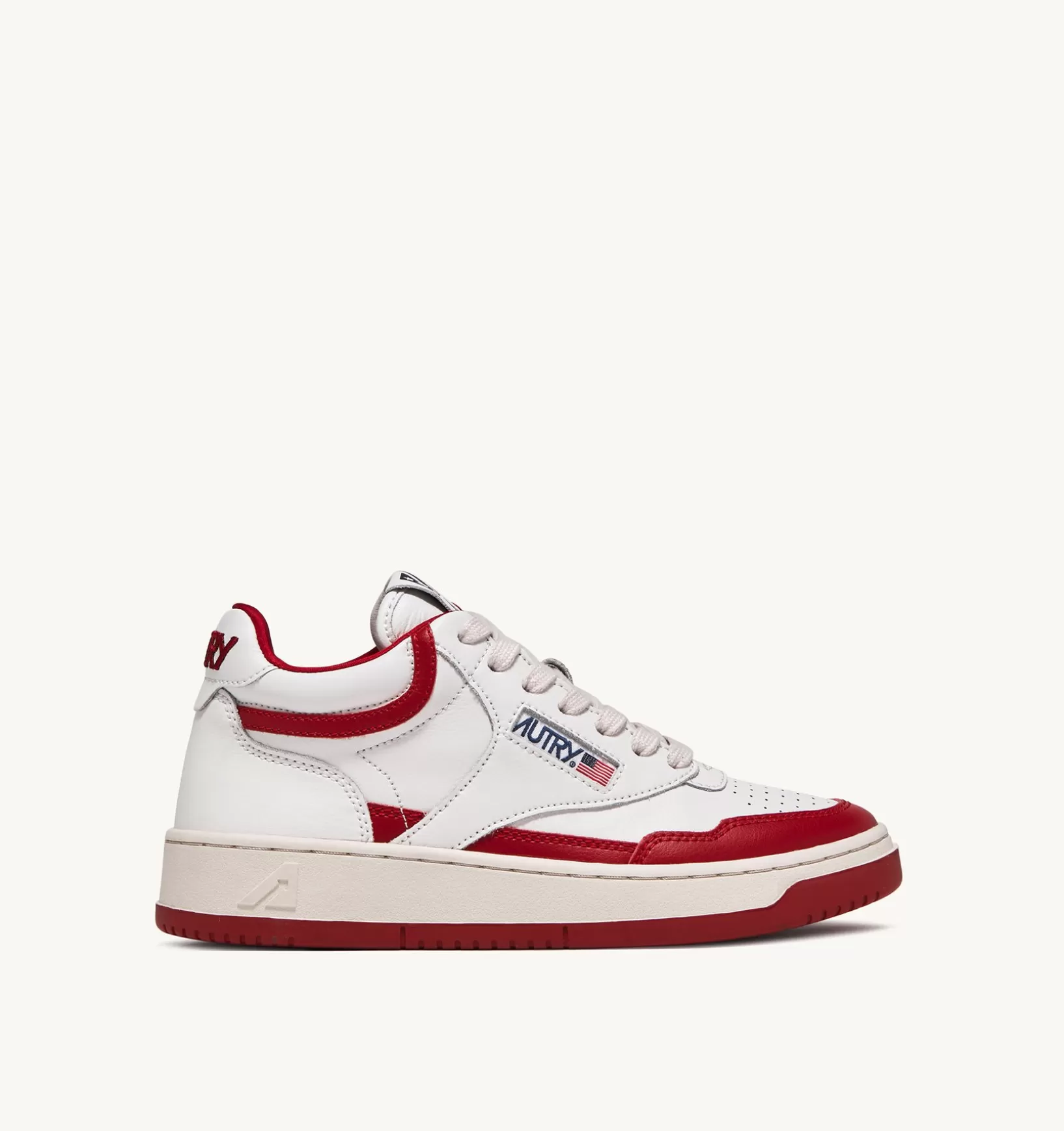 AUTRY Sneakers Open Mid In Pelle Bianco Rosso^Donna Open