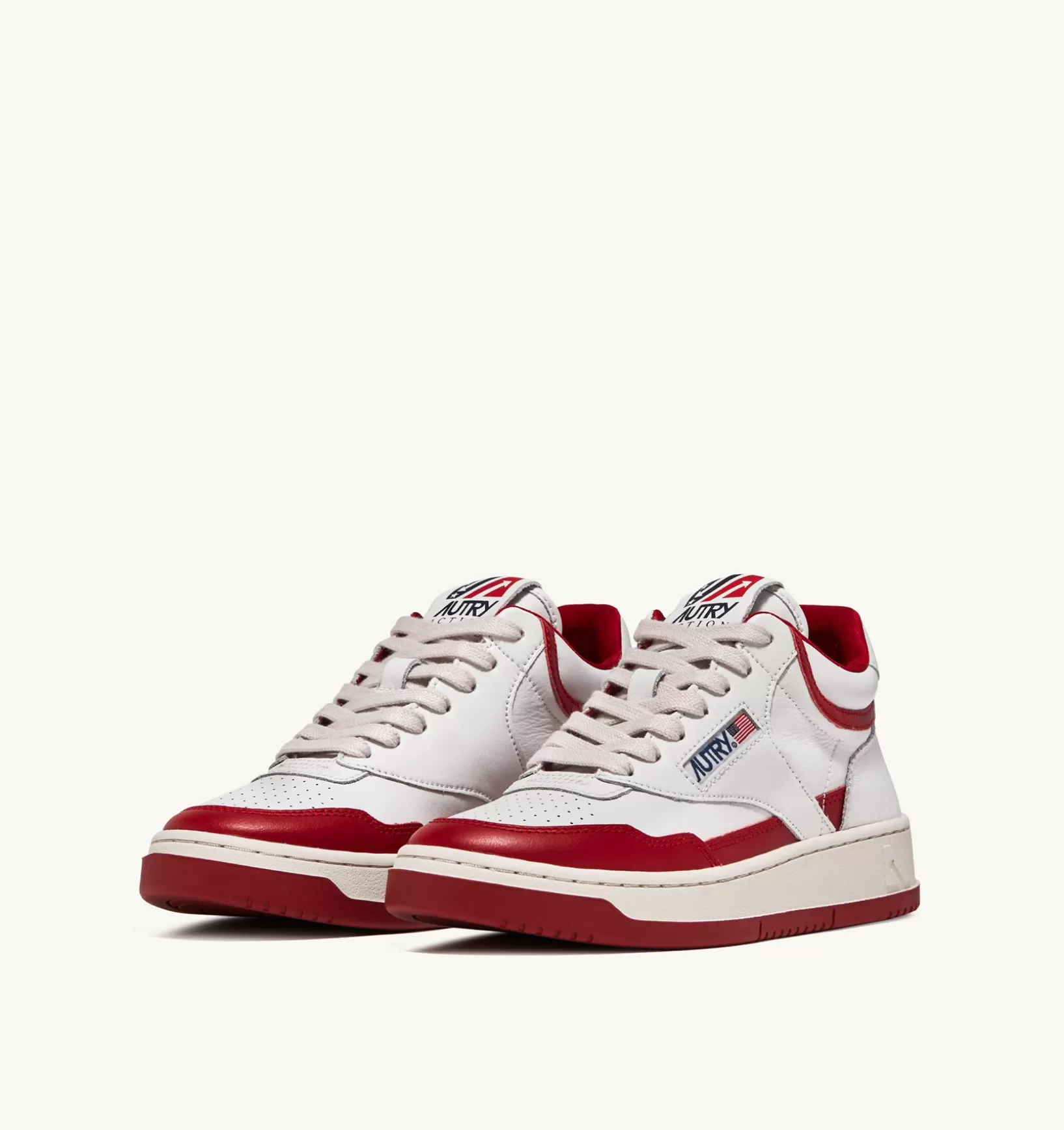 AUTRY Sneakers Open Mid In Pelle Bianco Rosso^Donna Open