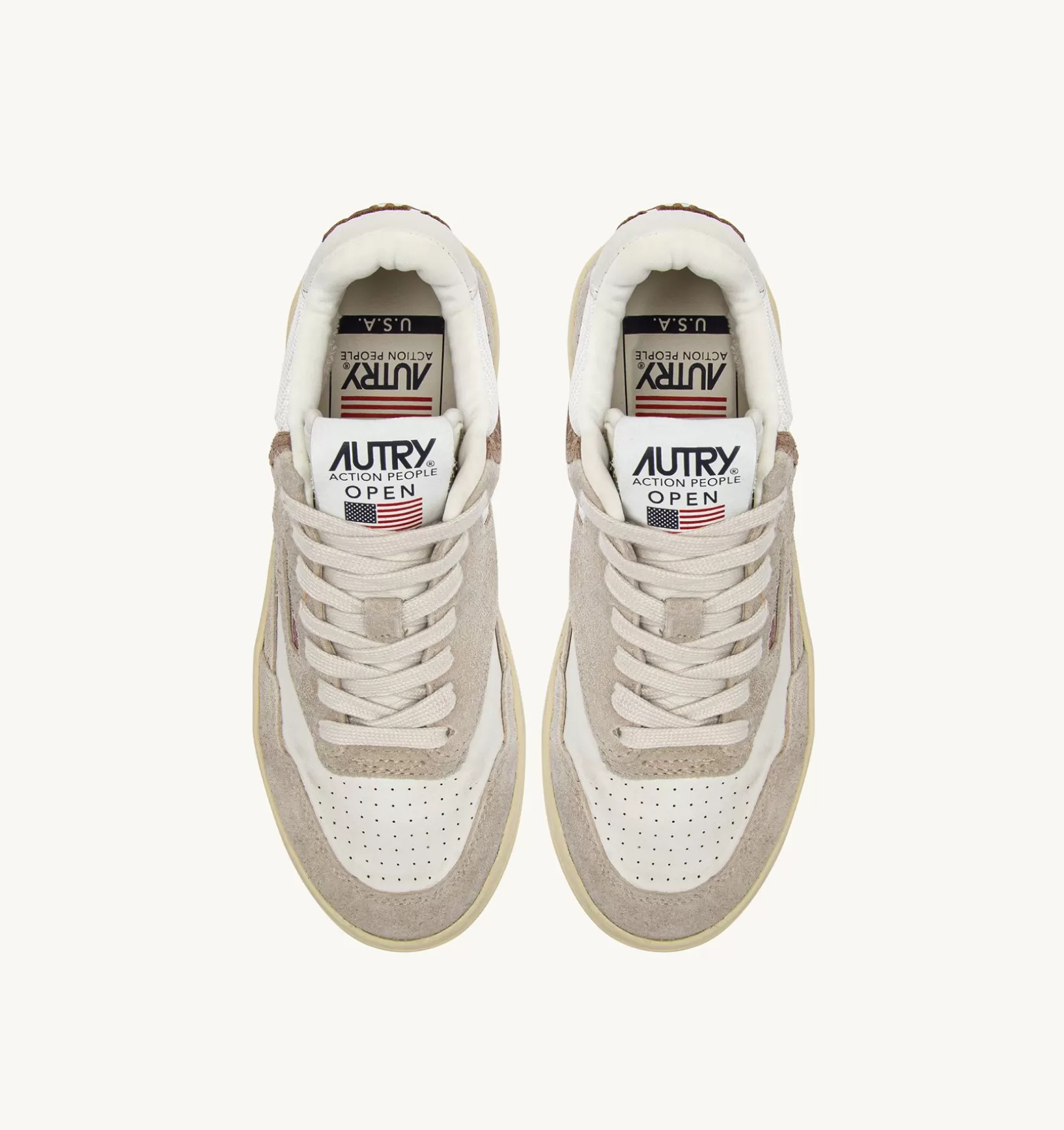 AUTRY Sneakers Open Mid In Pelle Di Capra Mesh E Suede Colore Bianco Ecru E Beige^Donna Open
