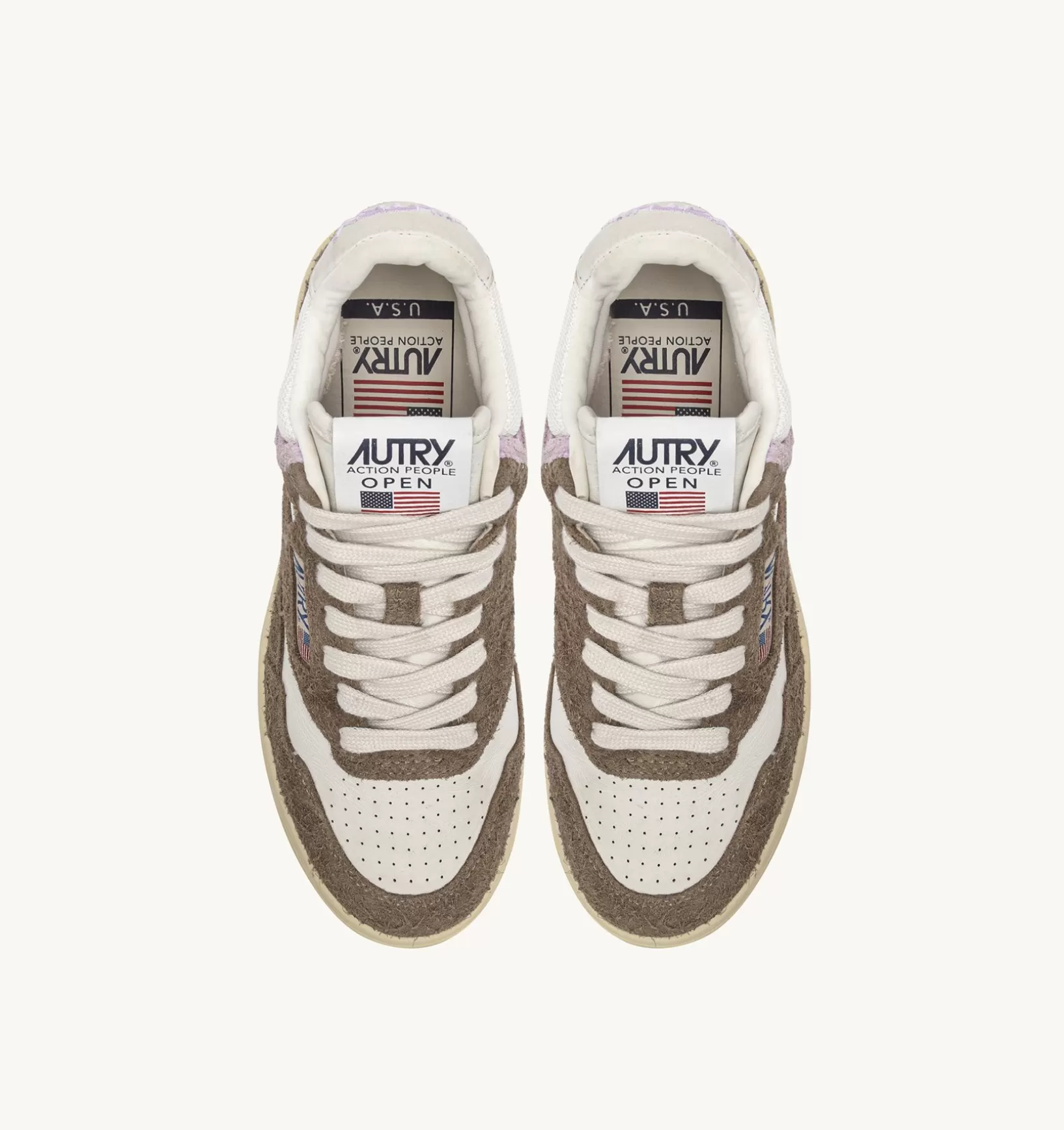 AUTRY Sneakers Open Mid In Pelle Di Capra Mesh E Suede Colore Bianco Mud E Lilla^Donna Open