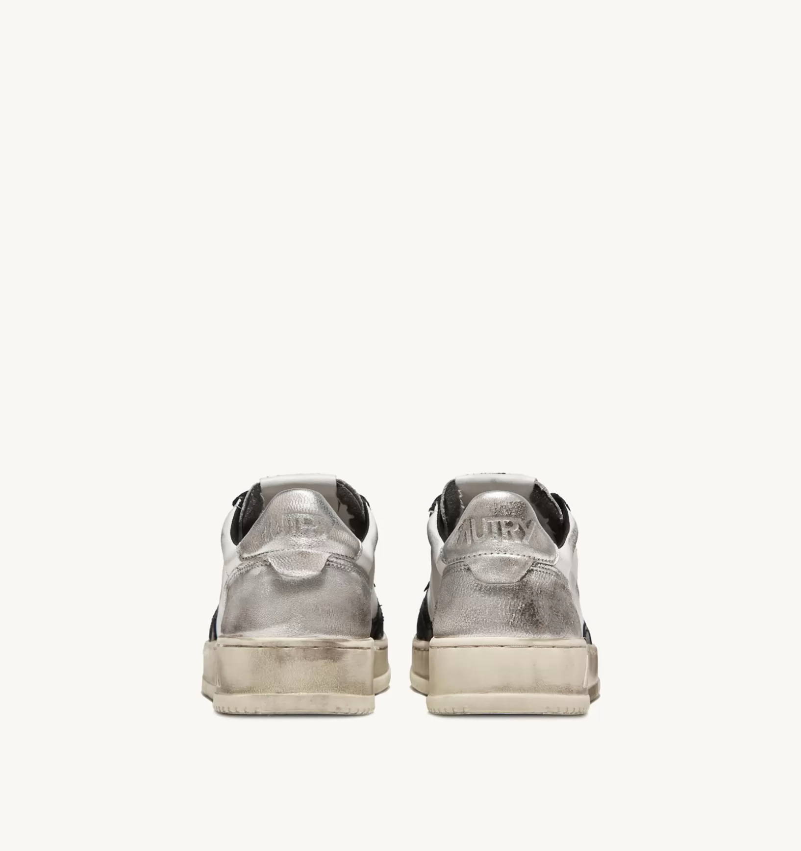 AUTRY Sneakers Super Vintage Low In Pelle Bianco Nero E Argento^Donna Super Vintage