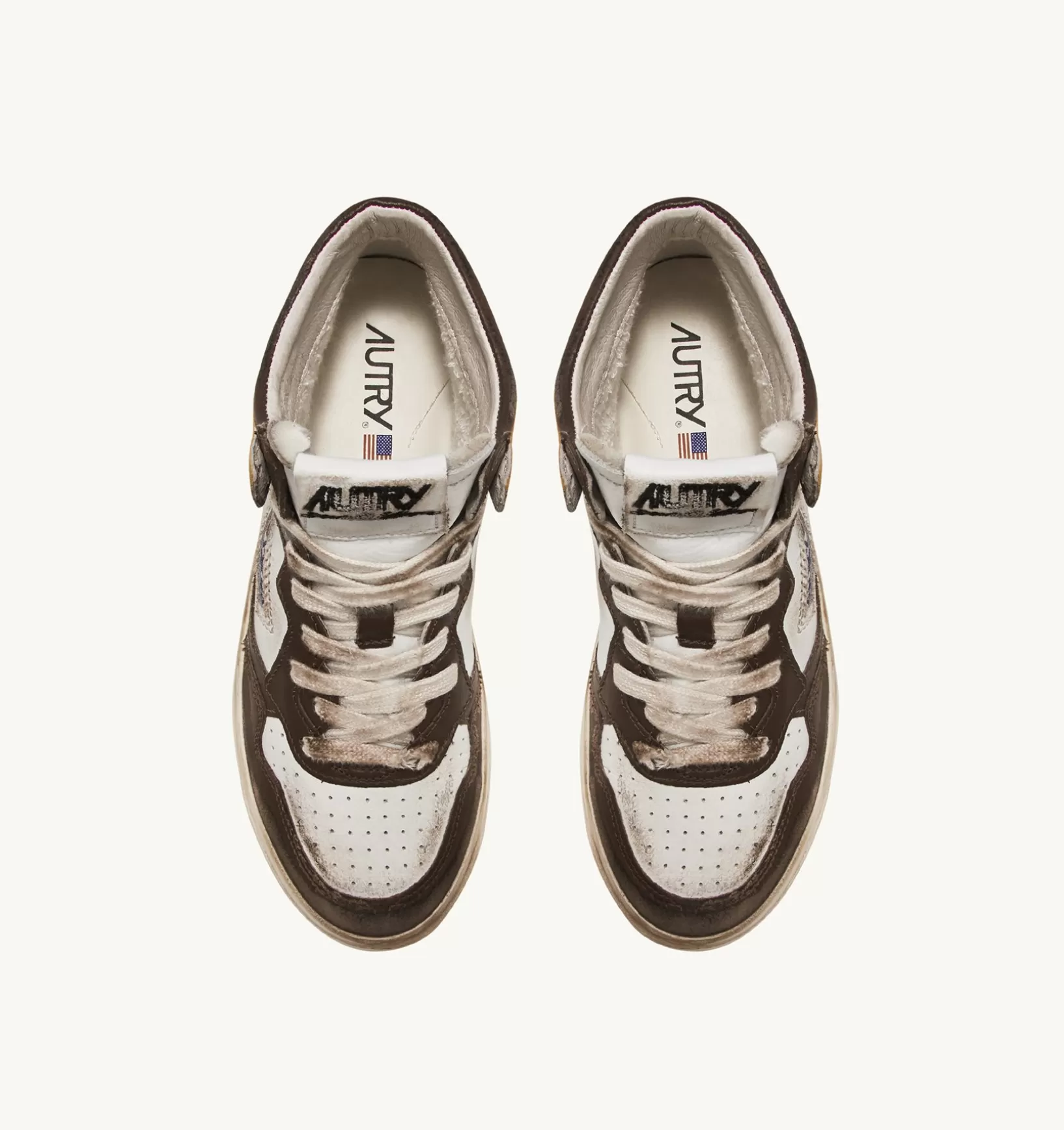 AUTRY Sneakers Super Vintage Mid In Pelle Bianco Marrone Honey^Donna Super Vintage