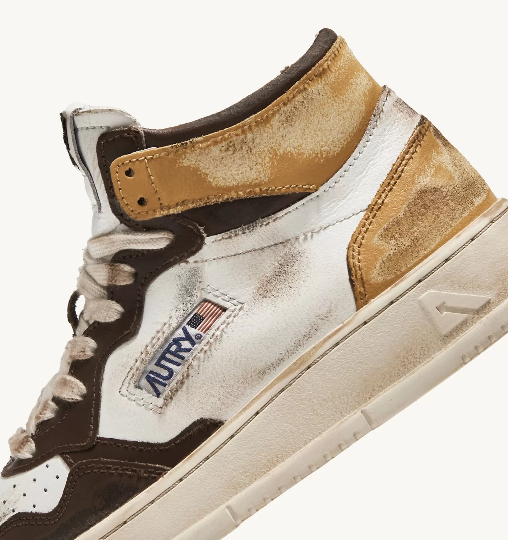 AUTRY Sneakers Super Vintage Mid In Pelle Bianco Marrone Honey^Donna Super Vintage
