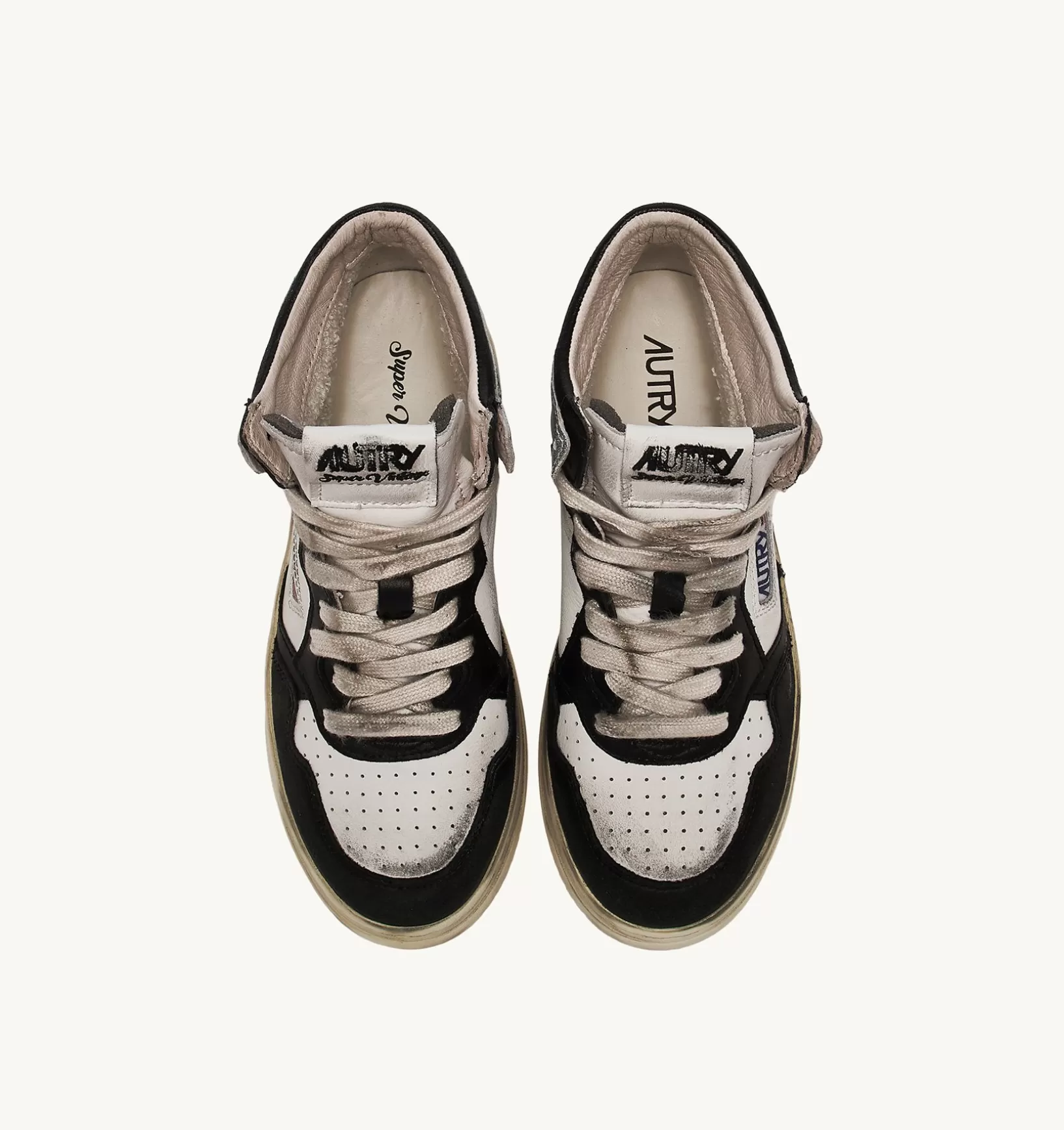 AUTRY Sneakers Super Vintage Mid In Pelle Bianco Nero Argento^Donna Super Vintage