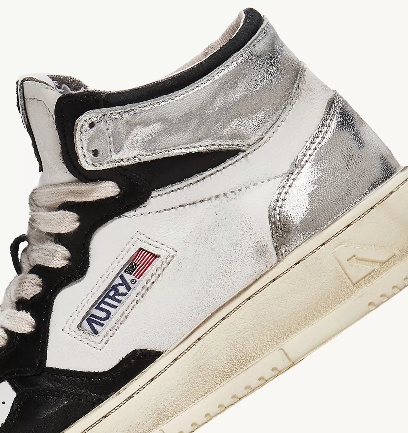 AUTRY Sneakers Super Vintage Mid In Pelle Bianco Nero Argento^Donna Super Vintage
